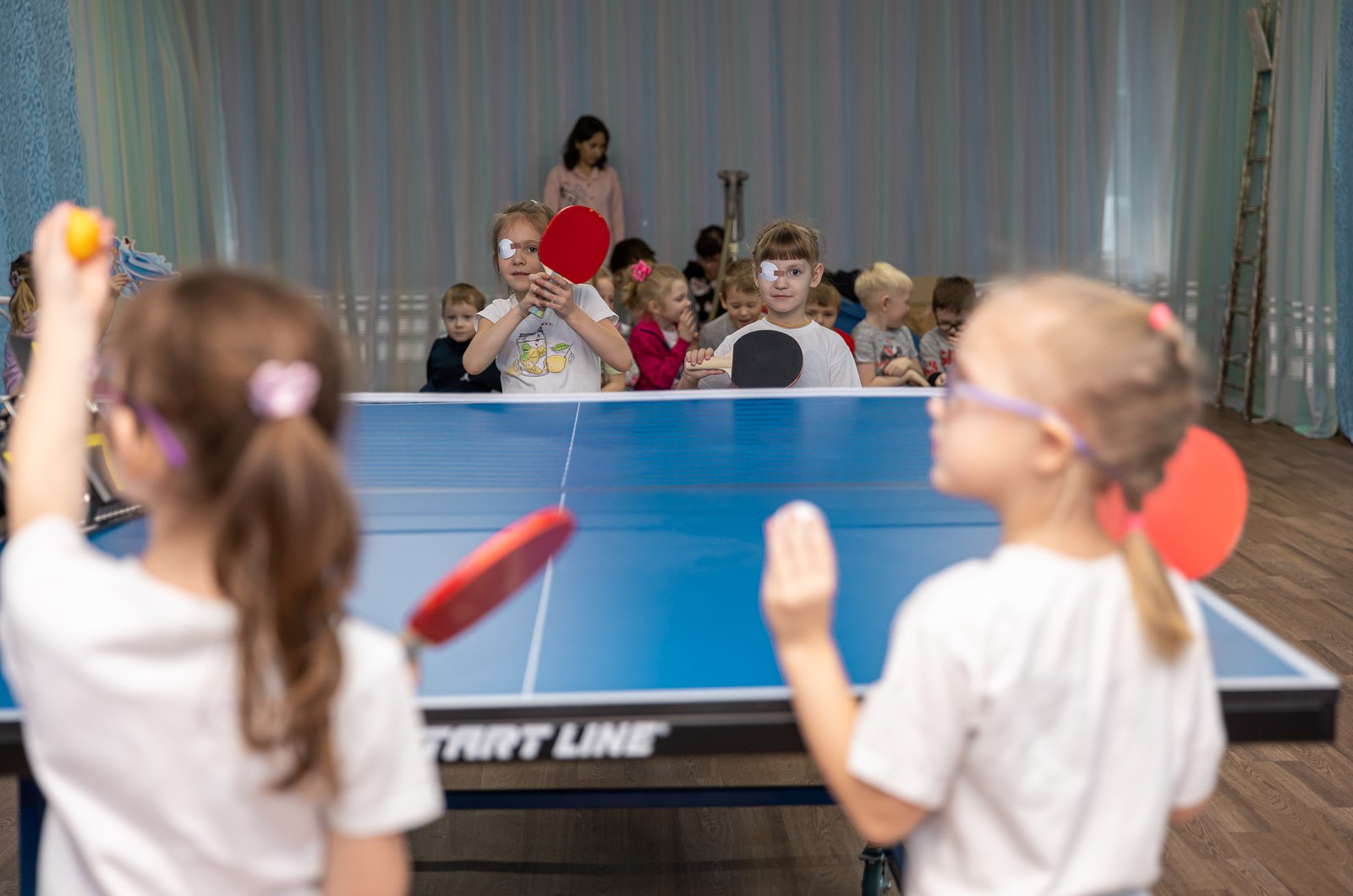 A ping pong table and equipme…